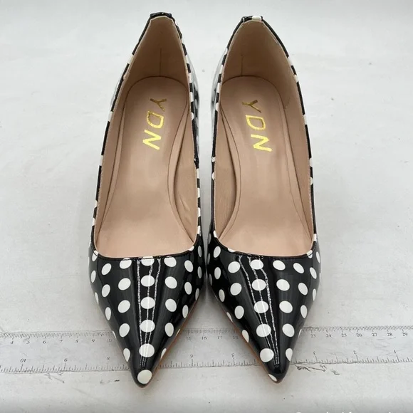 YDN Black White Polka Dot Pointed Toe pump Heels - Picture 3 of 7